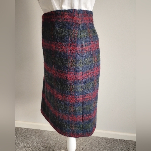 Talbots Wool Alpaca Blend Classic Pencil Skirt Tartan Navy Blue Colorful Sz 10 - Picture 6 of 14
